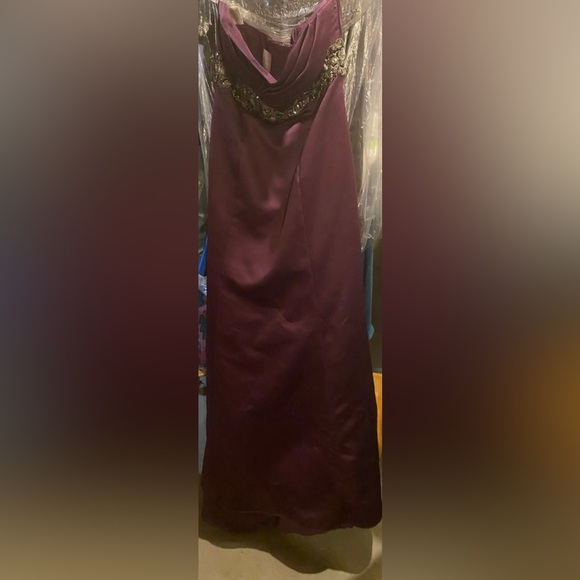 Love Eggplant Satin formal gown with beaded waist - Picture 2 of 12